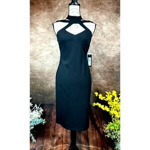 Bebe Halter Neck Bodycon Midi Dress - Black - size S